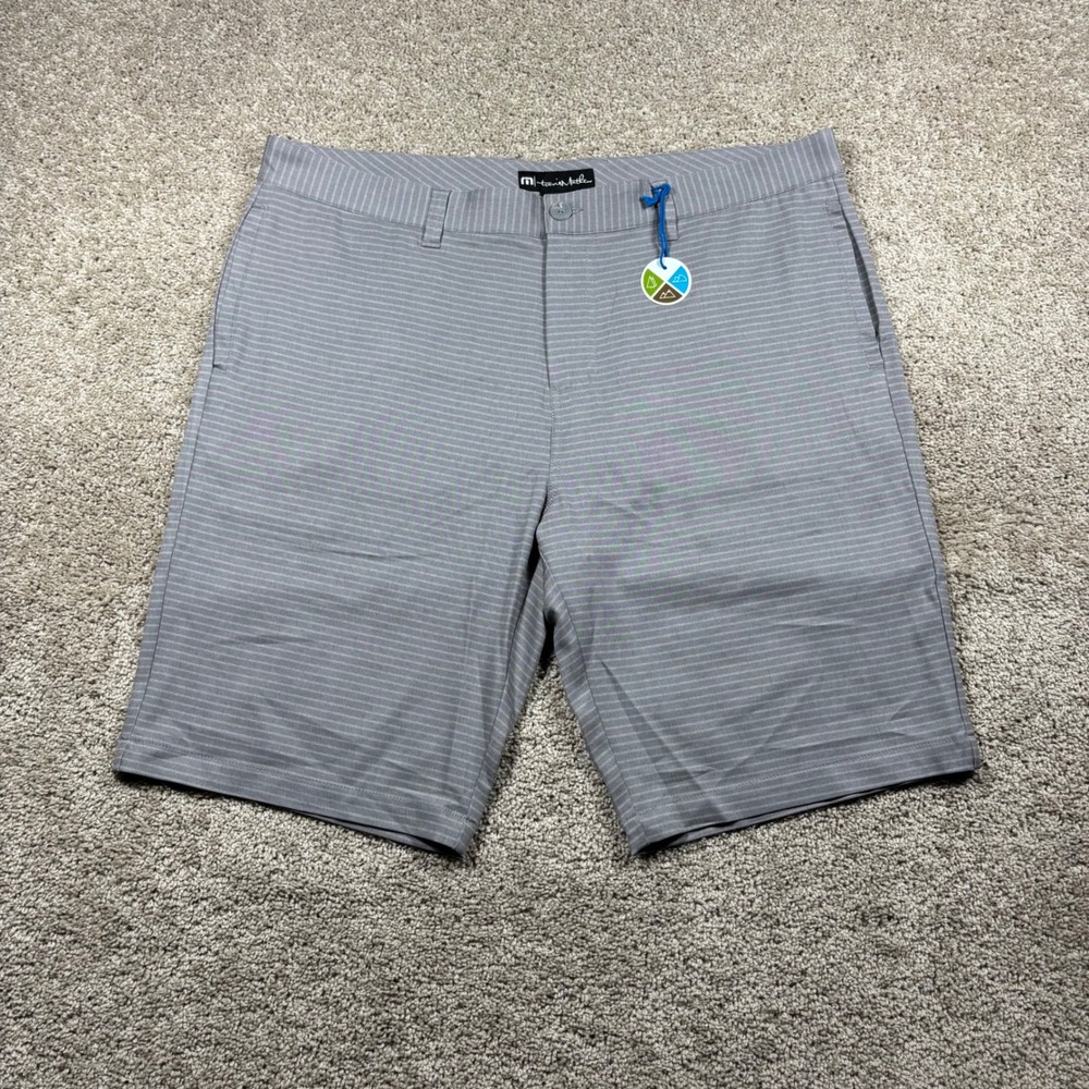 TravisMathew Mens Grey Striped Golf Shorts Size 40 Performance 4-Way Stretch NWT